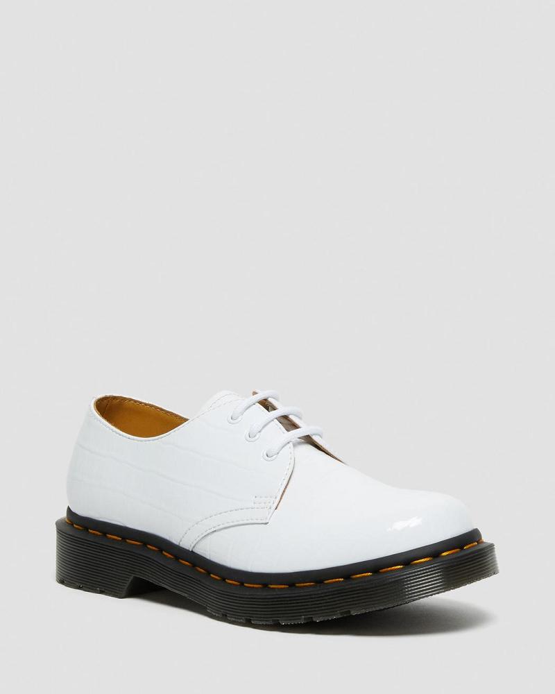 Dr Martens 1461 Lak Croc Emboss Leren Oxford Schoenen Dames Wit | NL 432VRW